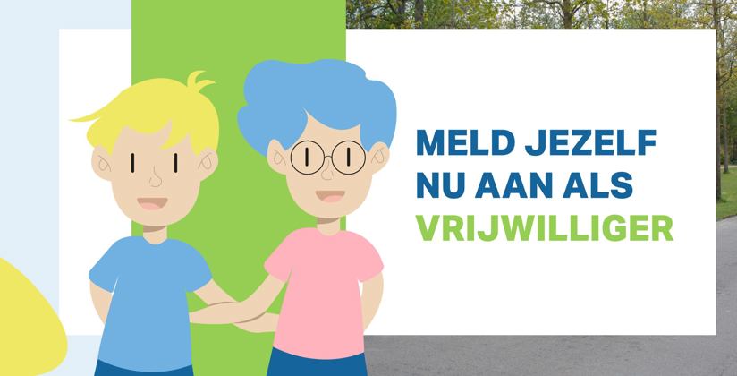 Tekening 'Meld jezelf nu aan als vrijwillger'