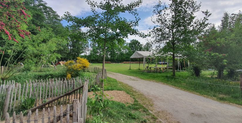 Weg tussen het groen van de zorgboerderij